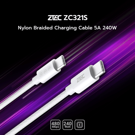 สายชาร์จเร็ว ZTEC รุ่น ZC321S USB-C TO USB-C 5A 240W 1 เมตร สีขาว (รองรับเทคโนโลยี PD และ QC)_1